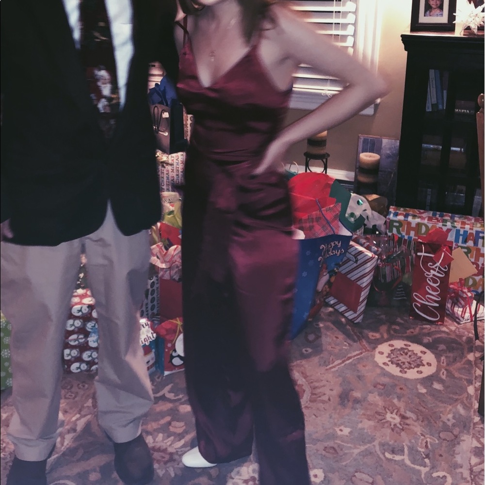 FOREVER XXI satin burgundy jumpsuit